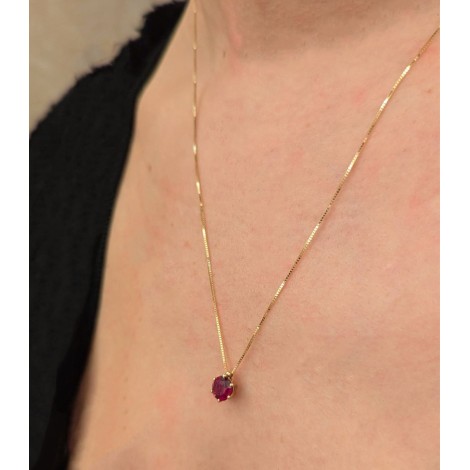 Collana Oro Giallo 9kt Quarzo Rosso 6MM