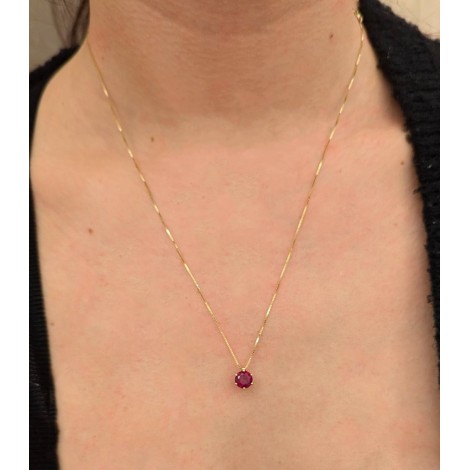 Collana Oro Giallo 9kt Quarzo Rosso 6MM