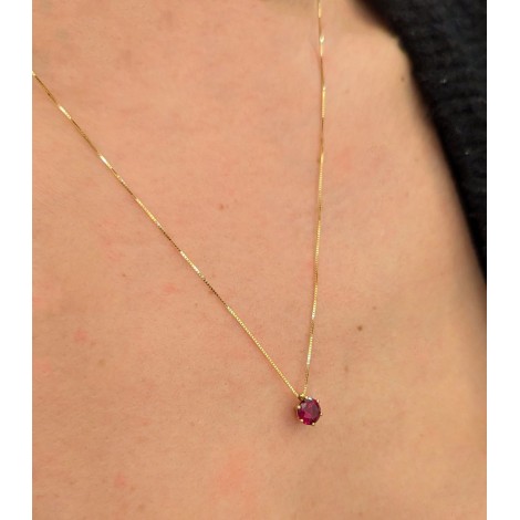 Collana Oro Giallo 9kt Quarzo Rosso 6MM
