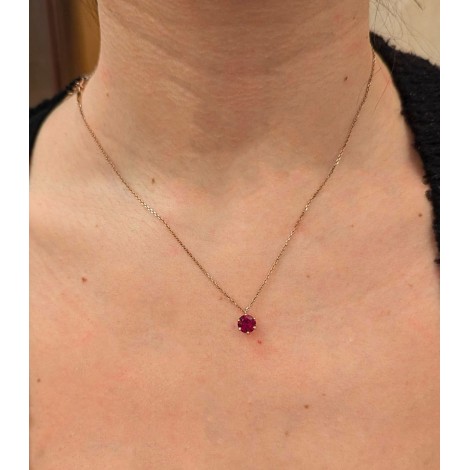 Collana Oro Rosa 9kt Quarzo Rosso 6MM
