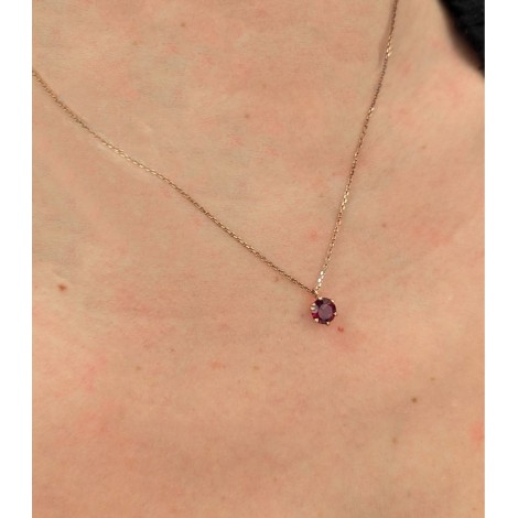 Collana Oro Rosa 9kt Quarzo Rosso 6MM