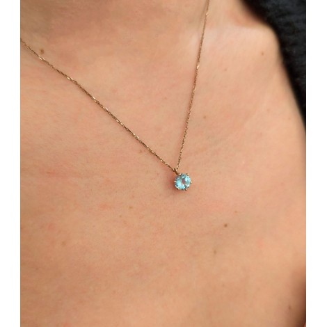 Collana Oro Rosa 9kt Topazio Azzurro 6MM
