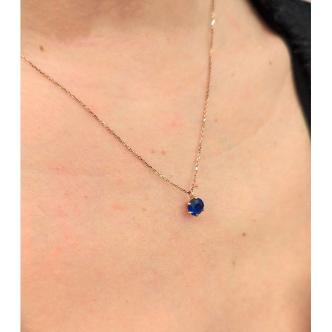 Collana Oro Rosa 9kt Quarzo Blu 6MM