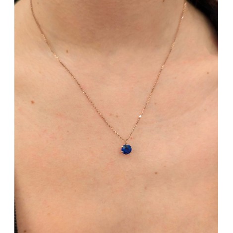 Collana Oro Rosa 9kt Quarzo Blu 6MM