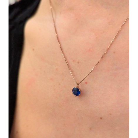Collana Oro Rosa 9kt Quarzo Blu 6MM