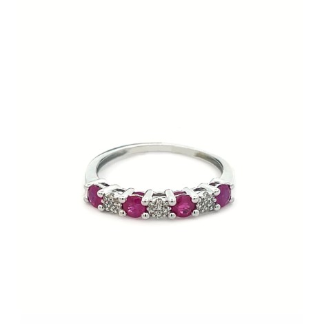 Anello Oro Bianco 18kt Rubini e Diamanti