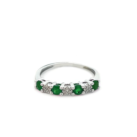 Anello Oro Bianco 18kt Smeraldi e Diamanti