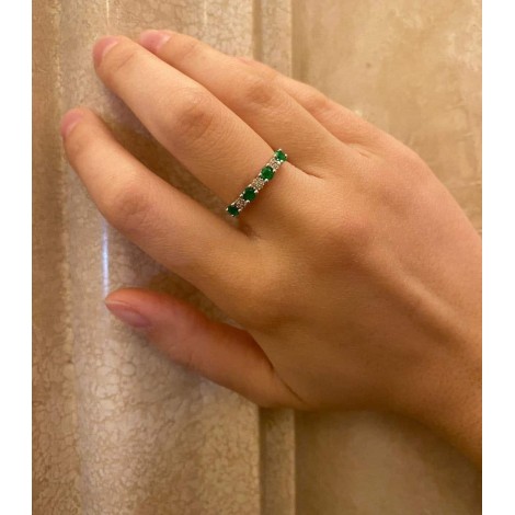Anello Oro Bianco 18kt Smeraldi e Diamanti