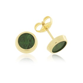 Orecchini Lobo Bottone Oro Giallo 9kt Malachite