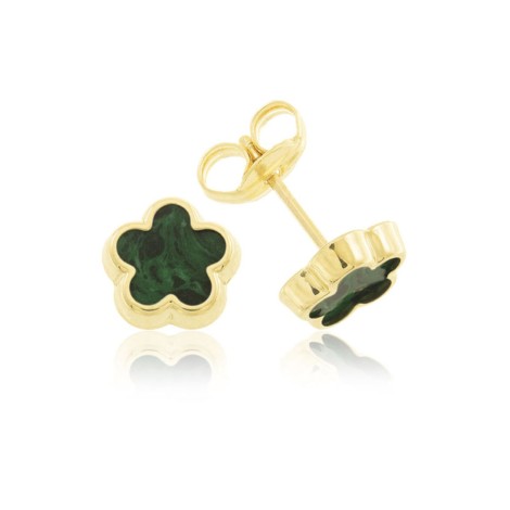 Orecchini Lobo Fiore Oro Giallo 9kt Malachite