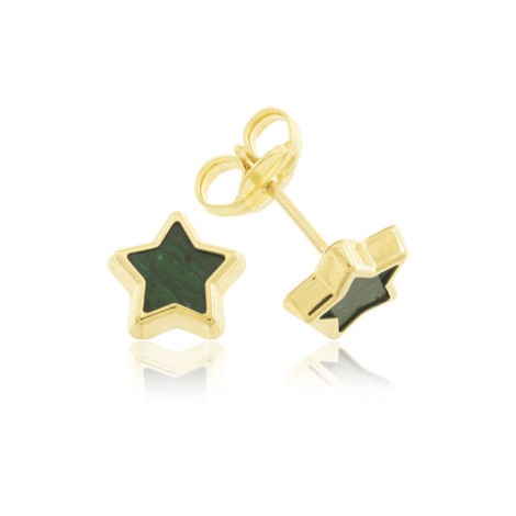 Orecchini Lobo Stella Oro Giallo 9kt Malachite