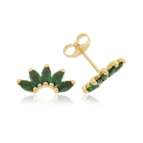 Orecchini Lobo Fiore Oro Giallo 9kt Zirconi Verdi
