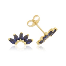 Orecchini Lobo Fiore Oro Giallo 9kt Zirconi Blu