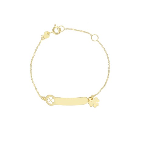 Bracciale Targhetta e Quadrifoglio Oro Giallo 9kt