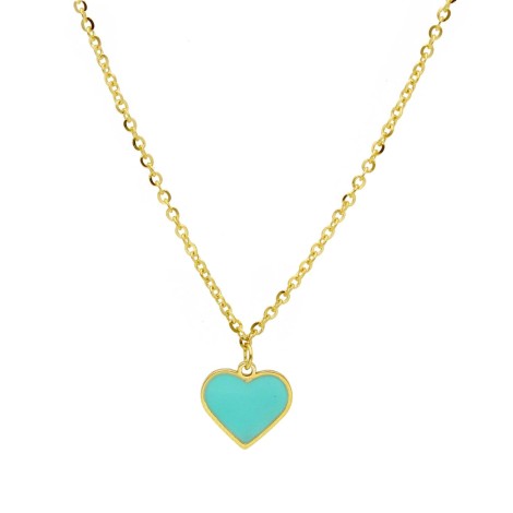 Collana Cuore Oro Giallo 9Kt Smalto Turchese