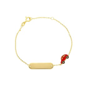 Bracciale Targhetta e Macchina Oro Giallo 9kt Smalto Rosso