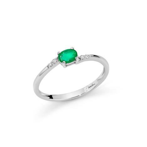 Anello Miluna Smeraldo e Diamanti Oro Bianco 9kt LID3727X