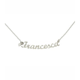 Collana con Nome Zircone Pendente Oro Bianco 18kt