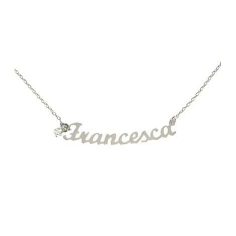 Collana con Nome Zircone Pendente Oro Bianco 18kt