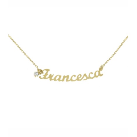 Collana con Nome Zircone Pendente Oro Giallo 18kt
