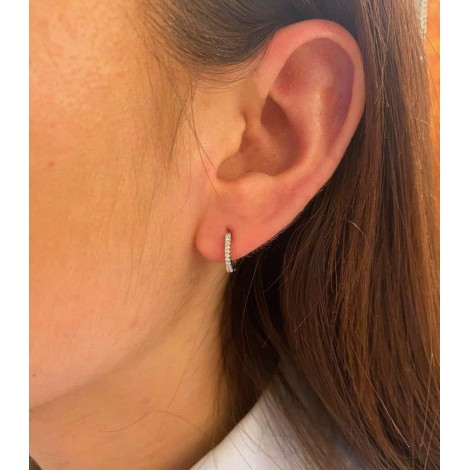 Orecchini Mini Cerchio Oro Bianco 9kt E Diamanti