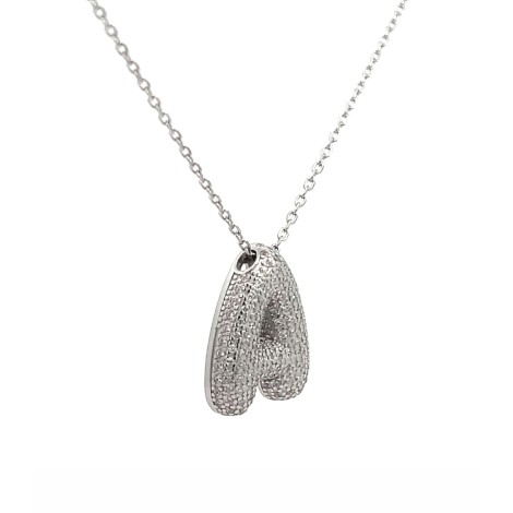 Collana Lettera Bombata Argento Zirconi Bianchi