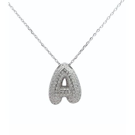 Collana Lettera Bombata Argento Zirconi Bianchi