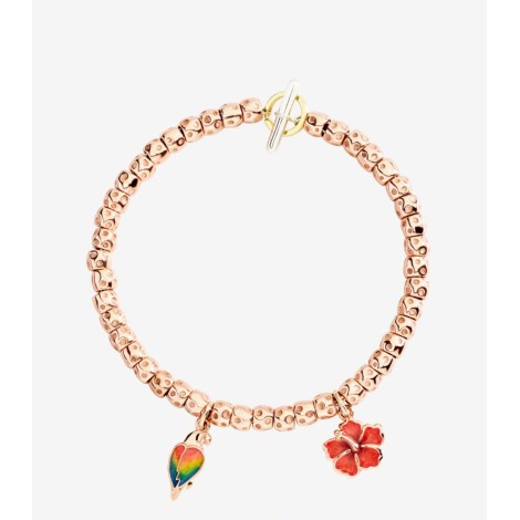 Charm Dodo Fiore Ibisco Oro Rosa e Smalto