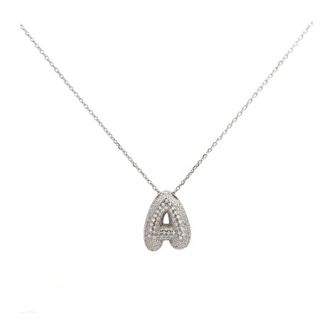 Collana Lettera Bombata Argento Zirconi Bianchi
