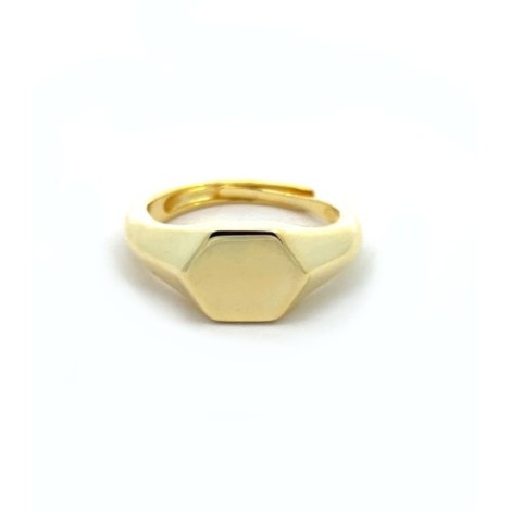 Anello Sigillo Argento Dorato Esagonale