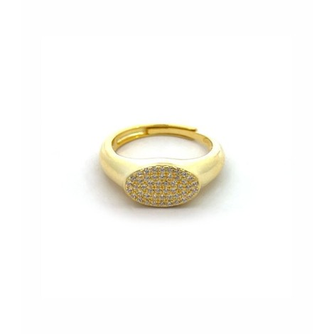Anello Ovale Argento Dorato Pavè Di Zirconi