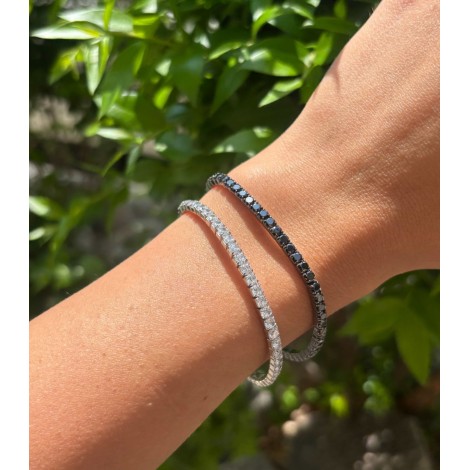 Bracciale Tennis Argento Scuro e Zirconi Neri