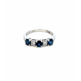 Anello Oro Bianco 18kt Zaffiro e Due Diamanti F VS