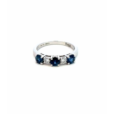 Anello Oro Bianco 18kt Zaffiro e Due Diamanti F VS