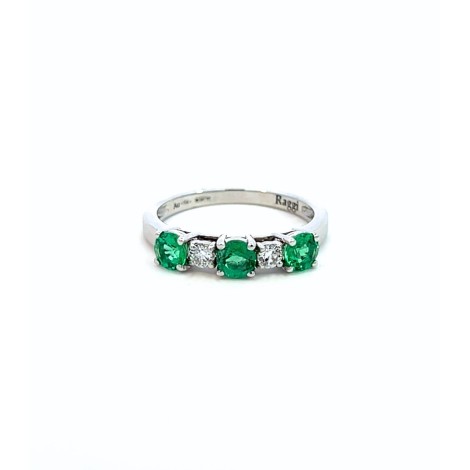 Anello Oro Bianco 18kt Smeraldo e Due Diamanti F VS