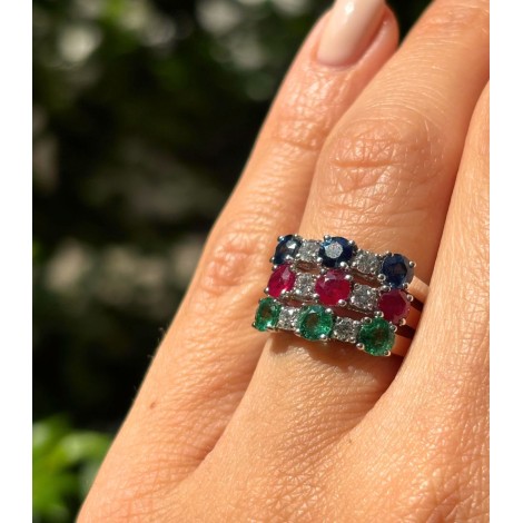 Anello Smeraldo e Due Diamanti F VS in Oro Bianco 18kt