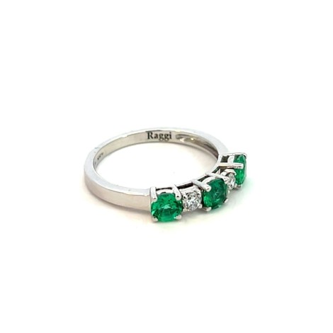 Anello Smeraldo e Due Diamanti F VS in Oro Bianco 18kt