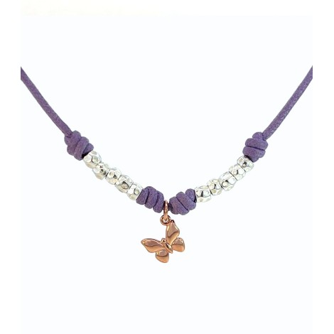 Collana Dodo Farfalla Oro Rosa e Granelli Argento