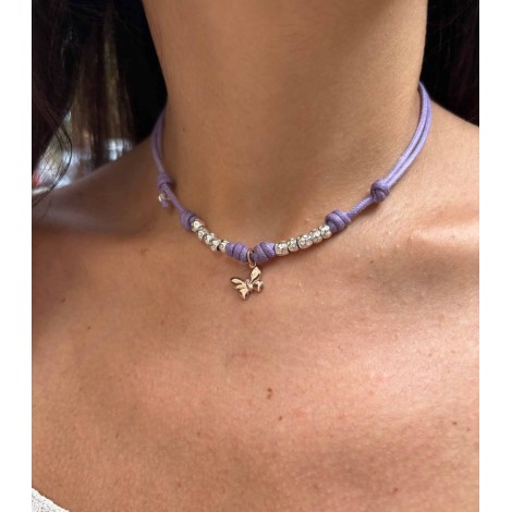 Collana Dodo Farfalla Oro Rosa e Granelli Argento