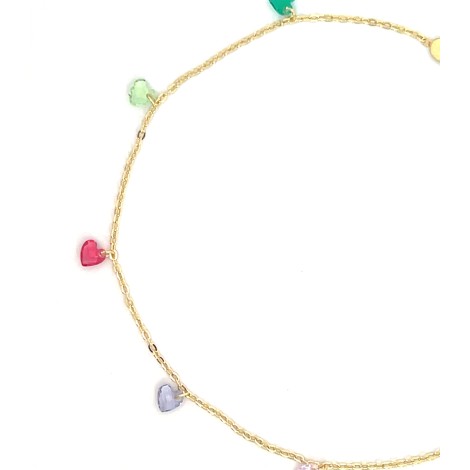 Cavigliera Cuori Argento Dorato Pietre Colorate