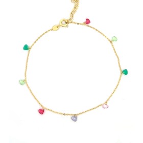 Cavigliera Cuori Argento Dorato Pietre Colorate
