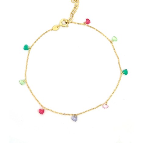Cavigliera Cuori Argento Dorato Pietre Colorate