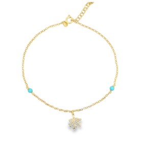 Cavigliera Corallo e Sfere Argento Dorato