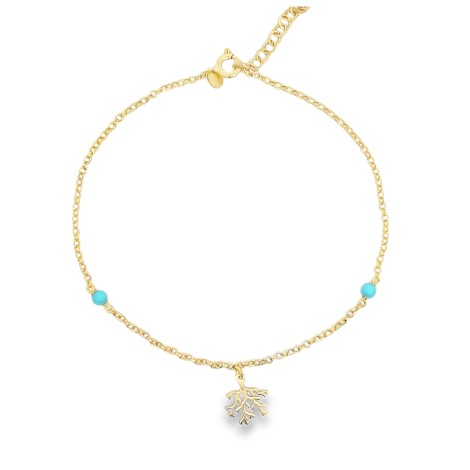 Cavigliera Corallo e Sfere Argento Dorato