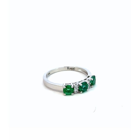 Anello Smeraldo e Quattro Diamanti F VS in Oro Bianco 18kt
