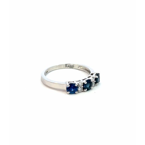 Anello Zaffiro e Quattro Diamanti F VS in Oro Bianco 18kt