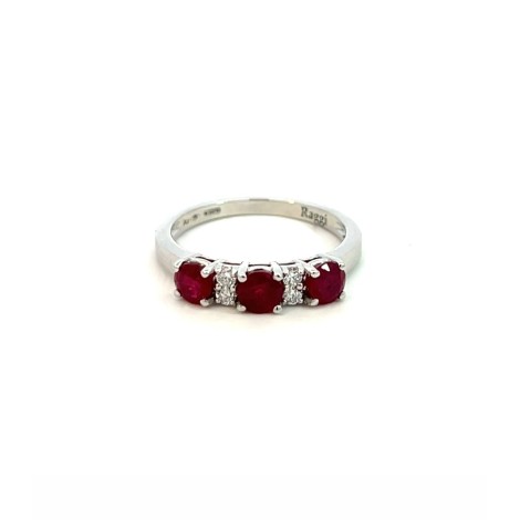 Anello Rubino e Quattro Diamanti F VS in Oro Bianco 18kt