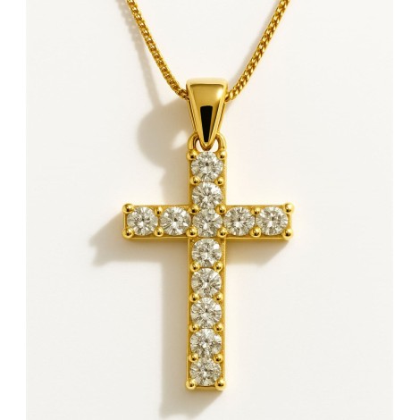 Collana Croce Diamanti Oro Giallo 9kt