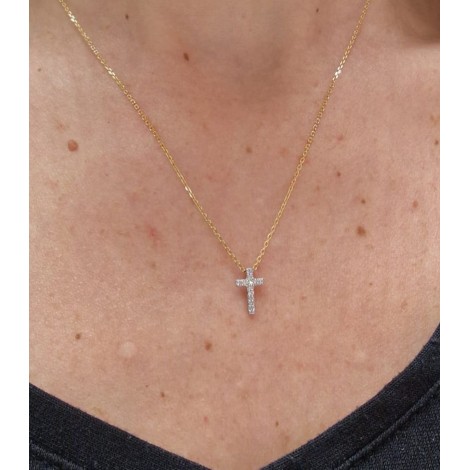 Collana Croce Diamanti Oro Giallo 9kt