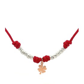 Collana Dodo Quadrifoglio Oro Rosa e Granelli Argento